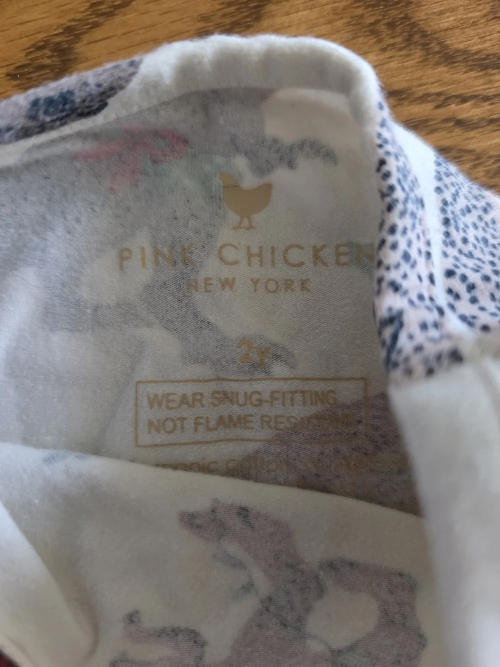 Pink Chicken White Pajama Set with Brown and Gray Dinosaur Print